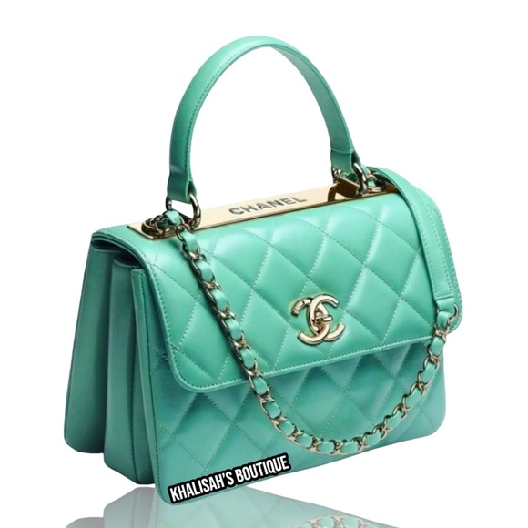 BNIB Very Rare Authentic Chanel Trendy CC 21S Tiffany Blue Gold Hardware Lambski - Picture 3 of 16